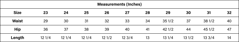 Product size guide