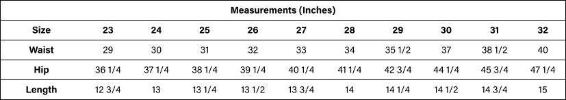 Product size guide