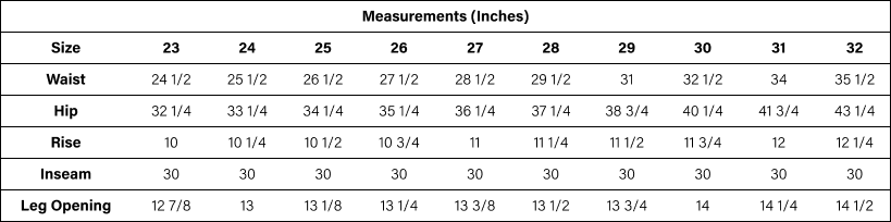 Product size guide