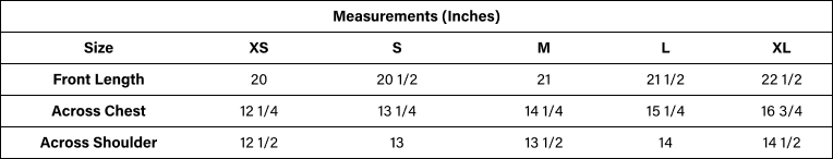 Product size guide