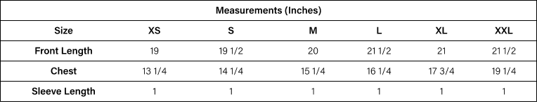 Product size guide