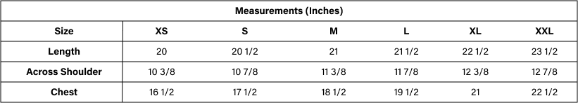 Product size guide