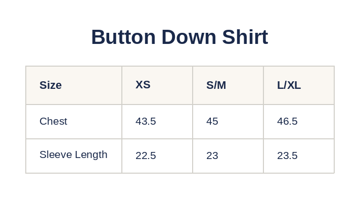 Product size guide