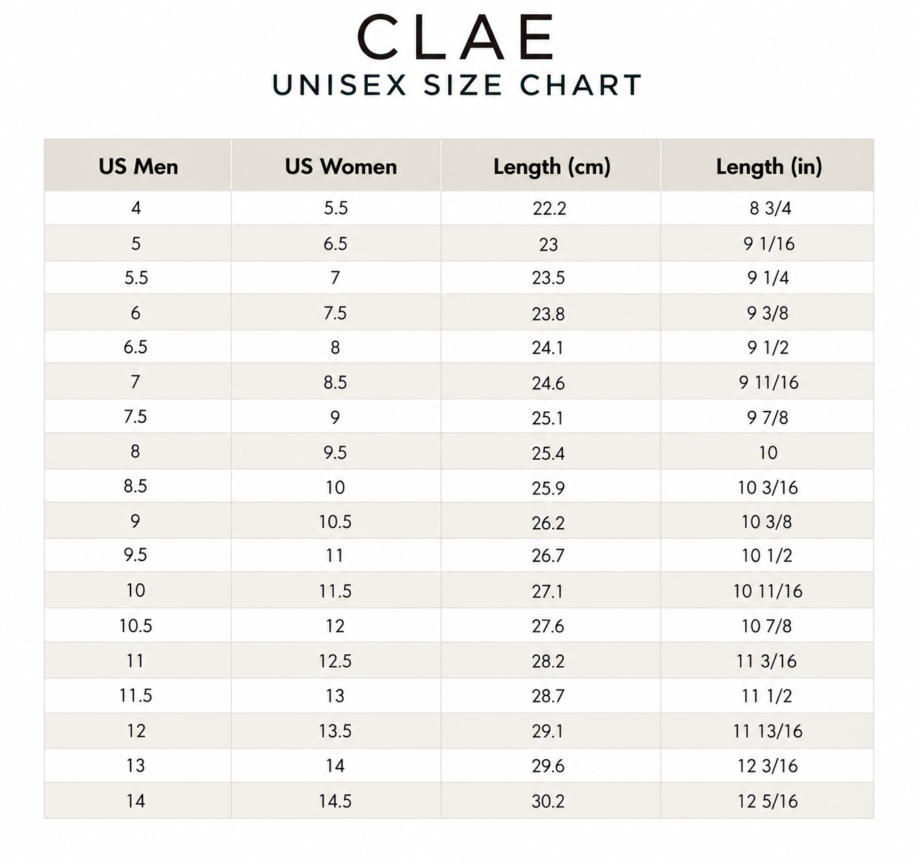 Product size guide