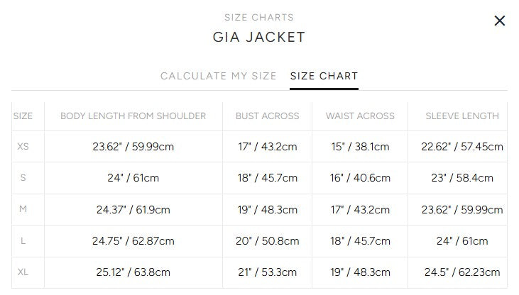 Product size guide