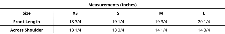 Product size guide