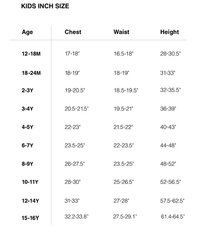 Product size guide