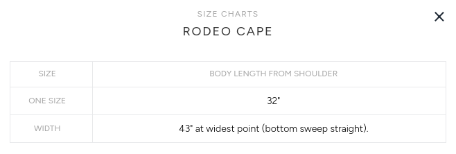 Product size guide