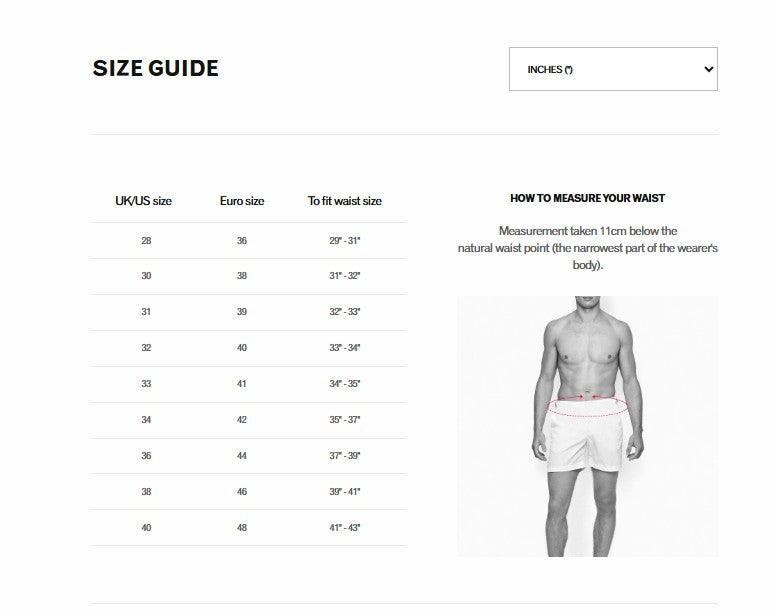 Product size guide
