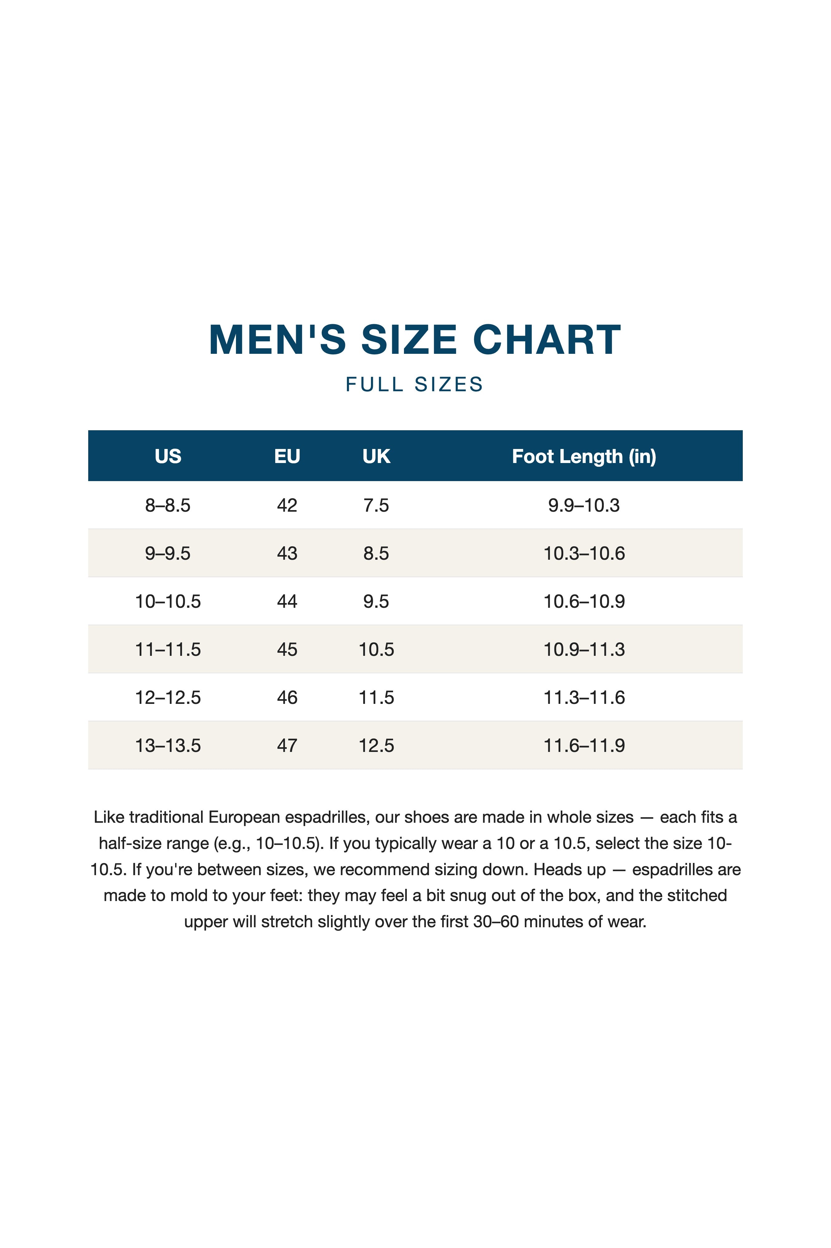 Product size guide