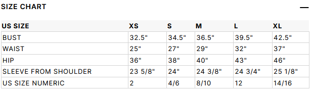 Product size guide