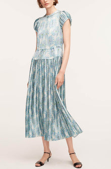 Astera Fleur Pleated Puffed Sleeve Dress | Astera Fleur Turquoise Combo