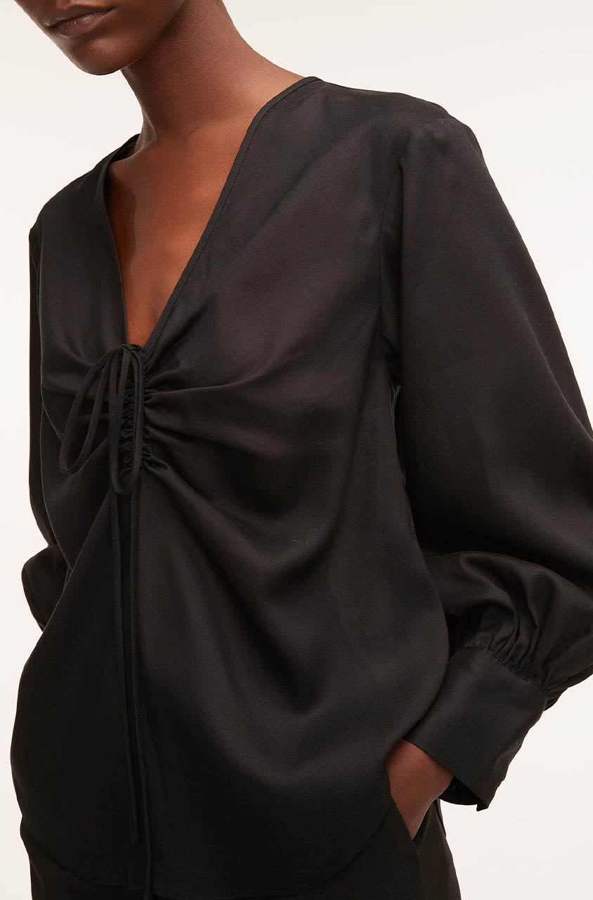 Drawstring Long Sleeve Blouse | Black