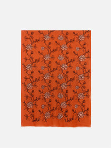 India Co-Creation Embroidered Cashmere Scarf Shawl | Vibrant Orange