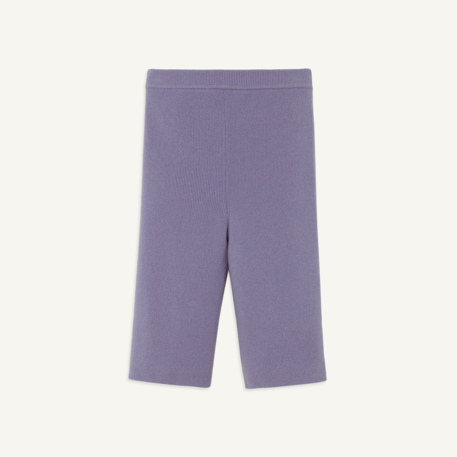 Women's rib-knit cashmere-blend cycling shorts in amethyst color.