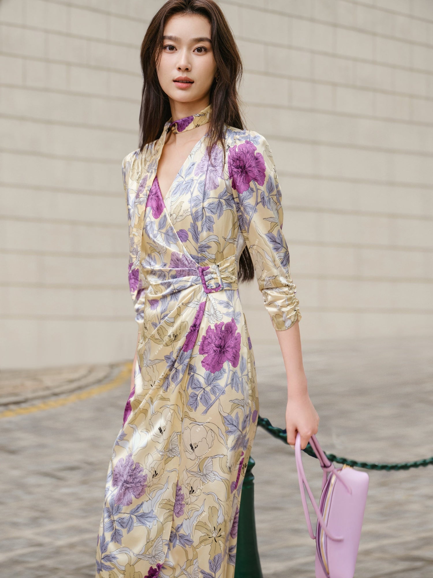 Chinese Style Silk Printed Dress | Yellow