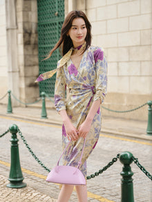 Chinese Style Silk Printed Dress | Yellow