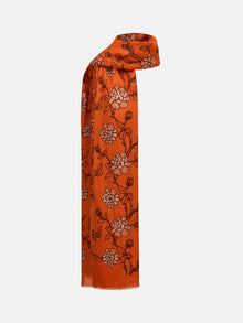 India Co-Creation Embroidered Cashmere Scarf Shawl | Vibrant Orange