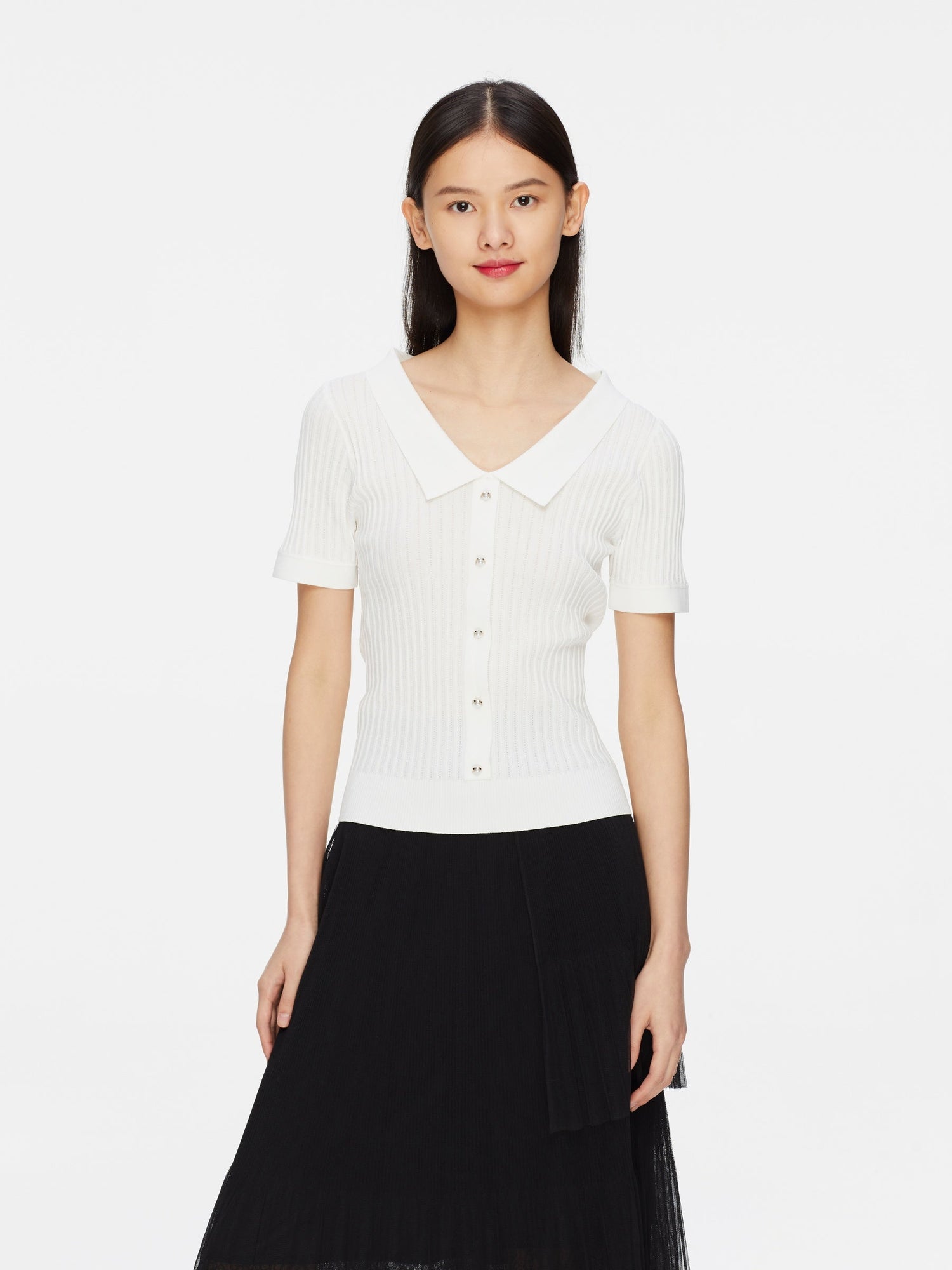 Ribbed Knit Top | White