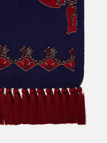 Imported Embroidered Beaded Scarf Shawl | Navy
