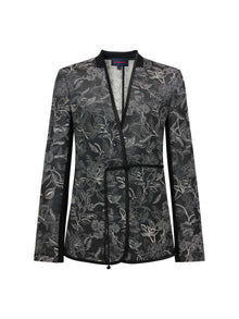 Silk Satin Jacquard Waist-Cinched Blazer | Black