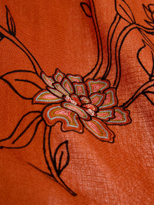 India Co-Creation Embroidered Cashmere Scarf Shawl | Vibrant Orange