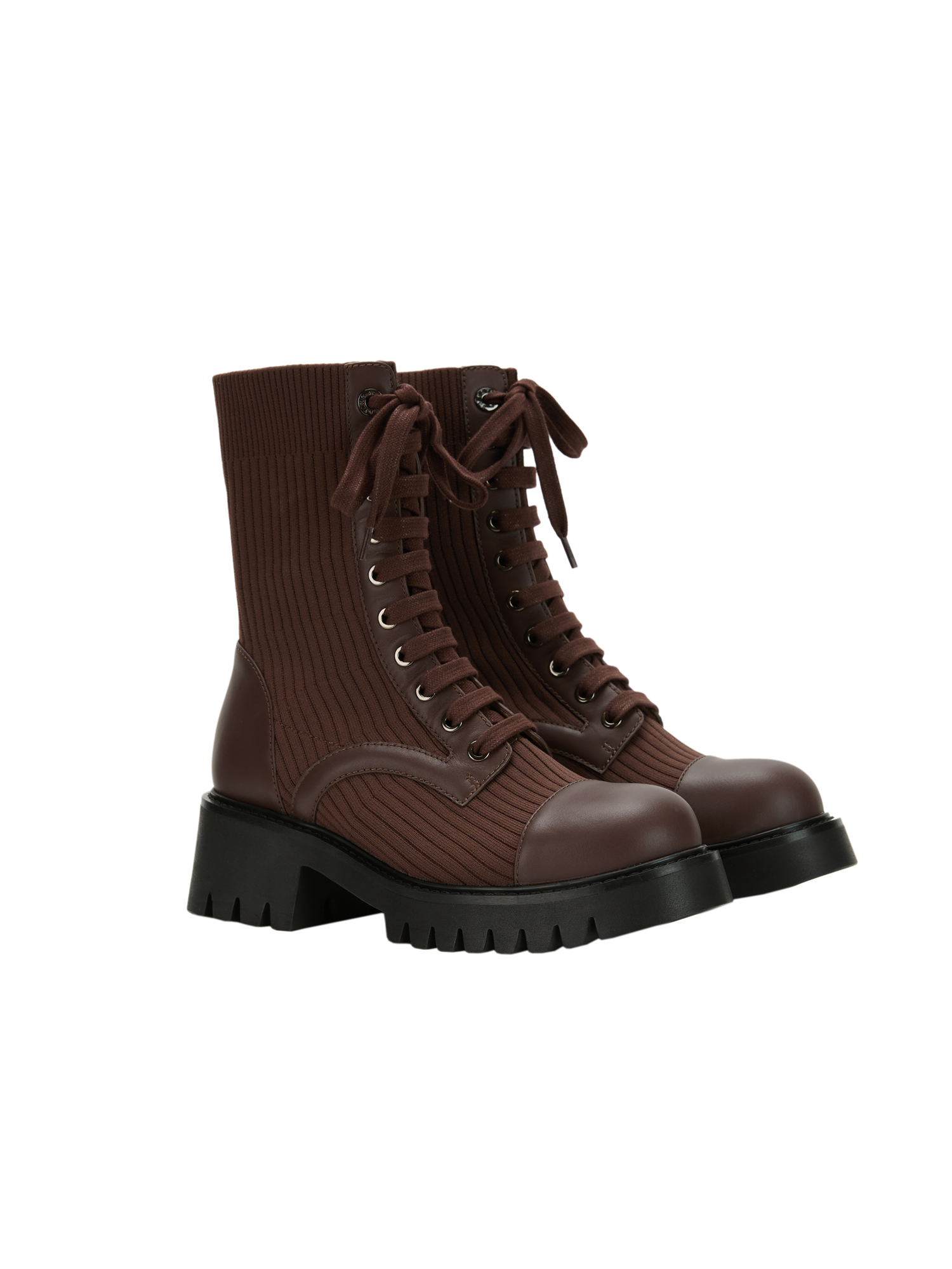 Knitted Chunky Heel Martin Boots | Brown