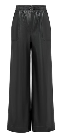 Fashion Wide-Leg Leather Pants | Black