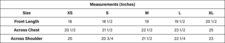 Product size guide
