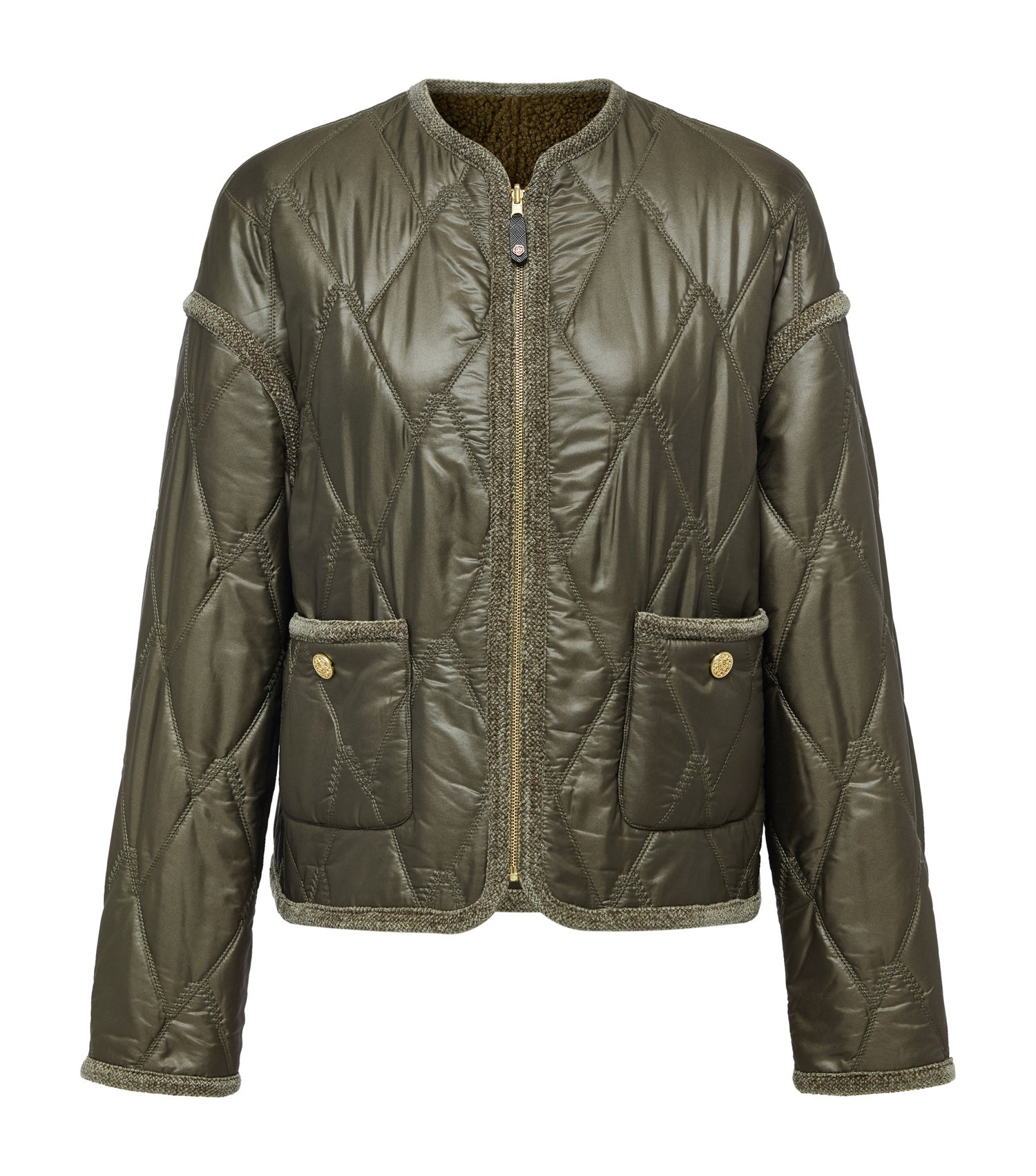 Round Neck Design Jacket | Green
