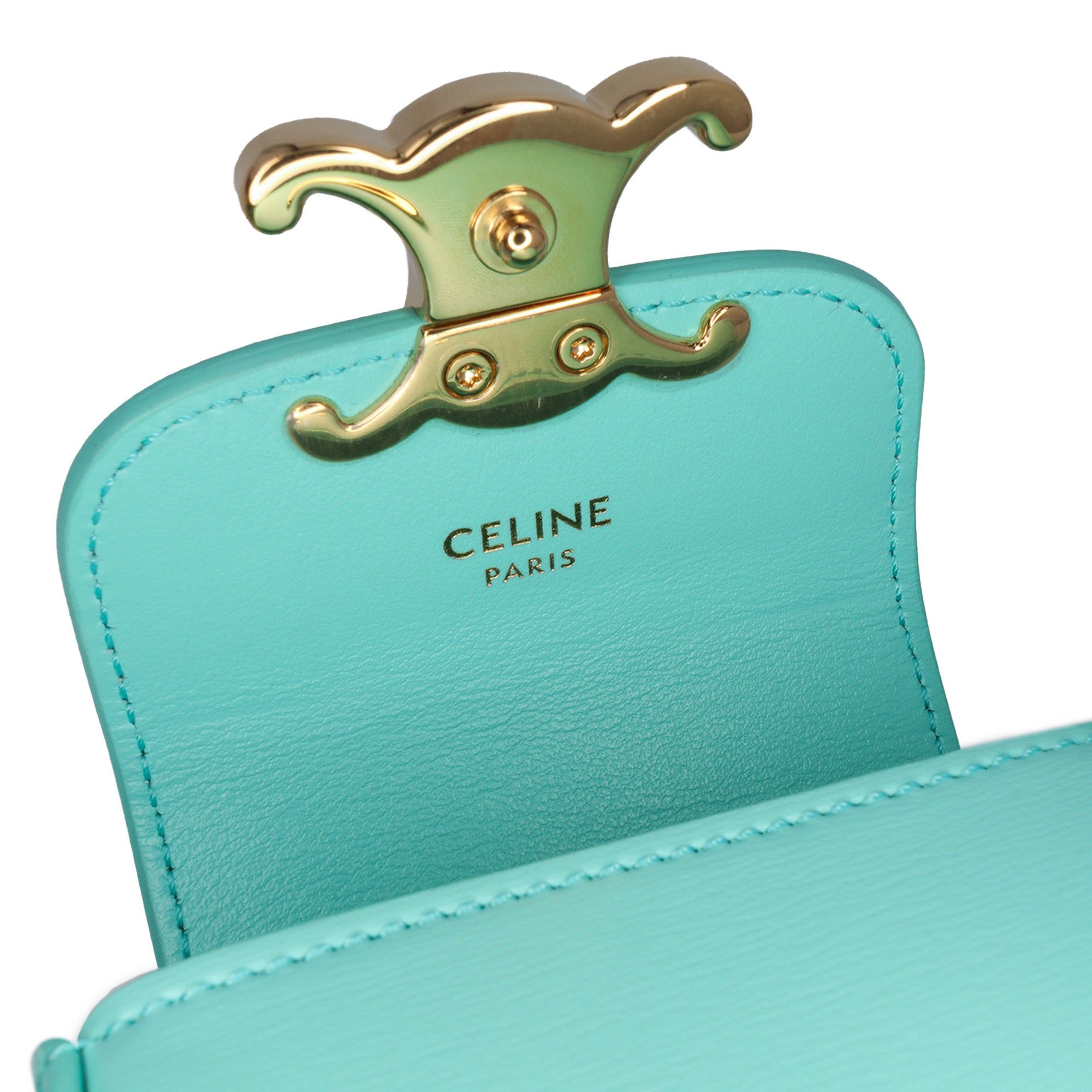 Celine | Pre-Owned Leather Triomphe AirPods Case with Strap - II | Blue/Turquoise