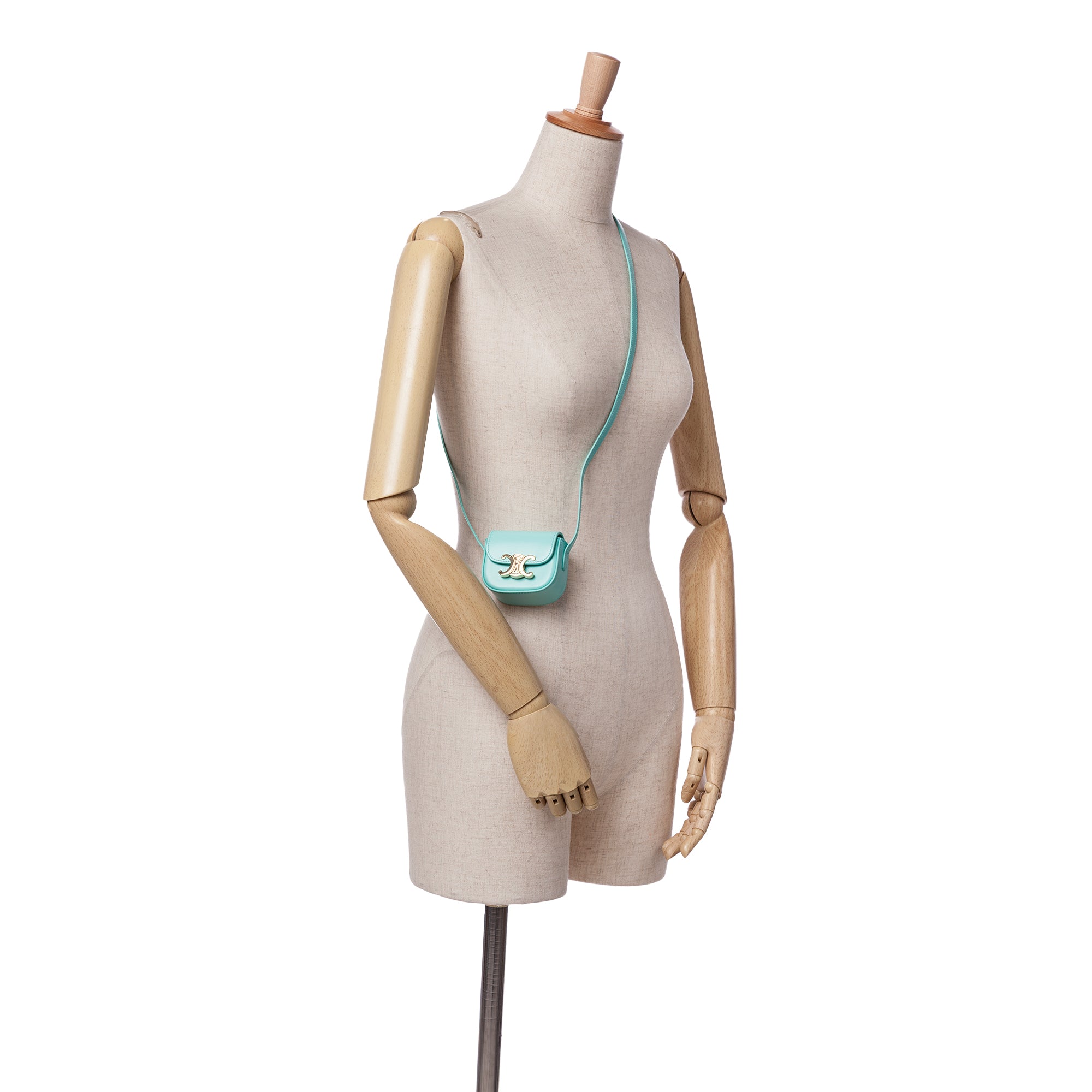 Celine | Pre-Owned Leather Triomphe AirPods Case with Strap - II | Blue/Turquoise