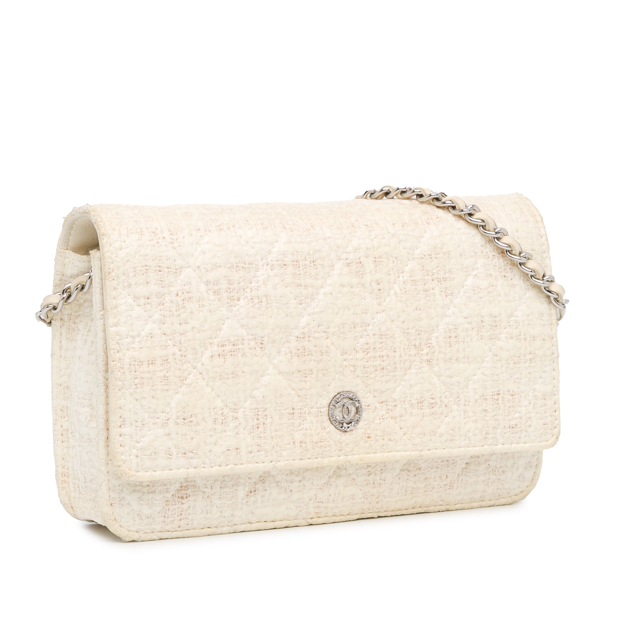 Chanel | Pre-Owned CC Coated Tweed Wallet On Chain - I | Brown/Beige