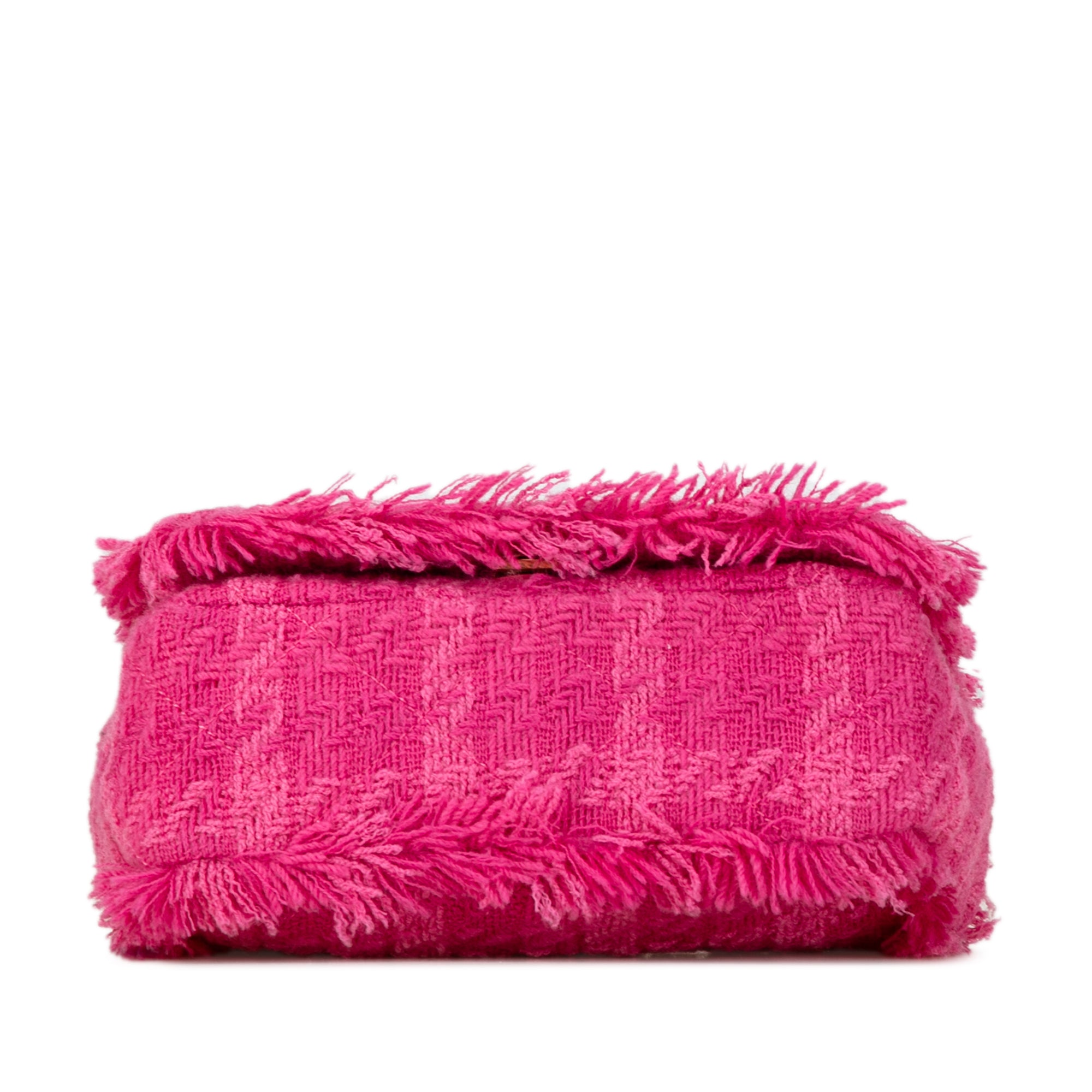 Chanel | Pre-Owned Wool Tweed Giant Logo Flap | Pink/Hot Pink