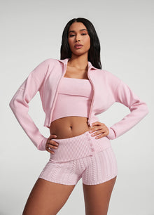 Knit Cropped Zip-Up Jacket | Ballet Pink