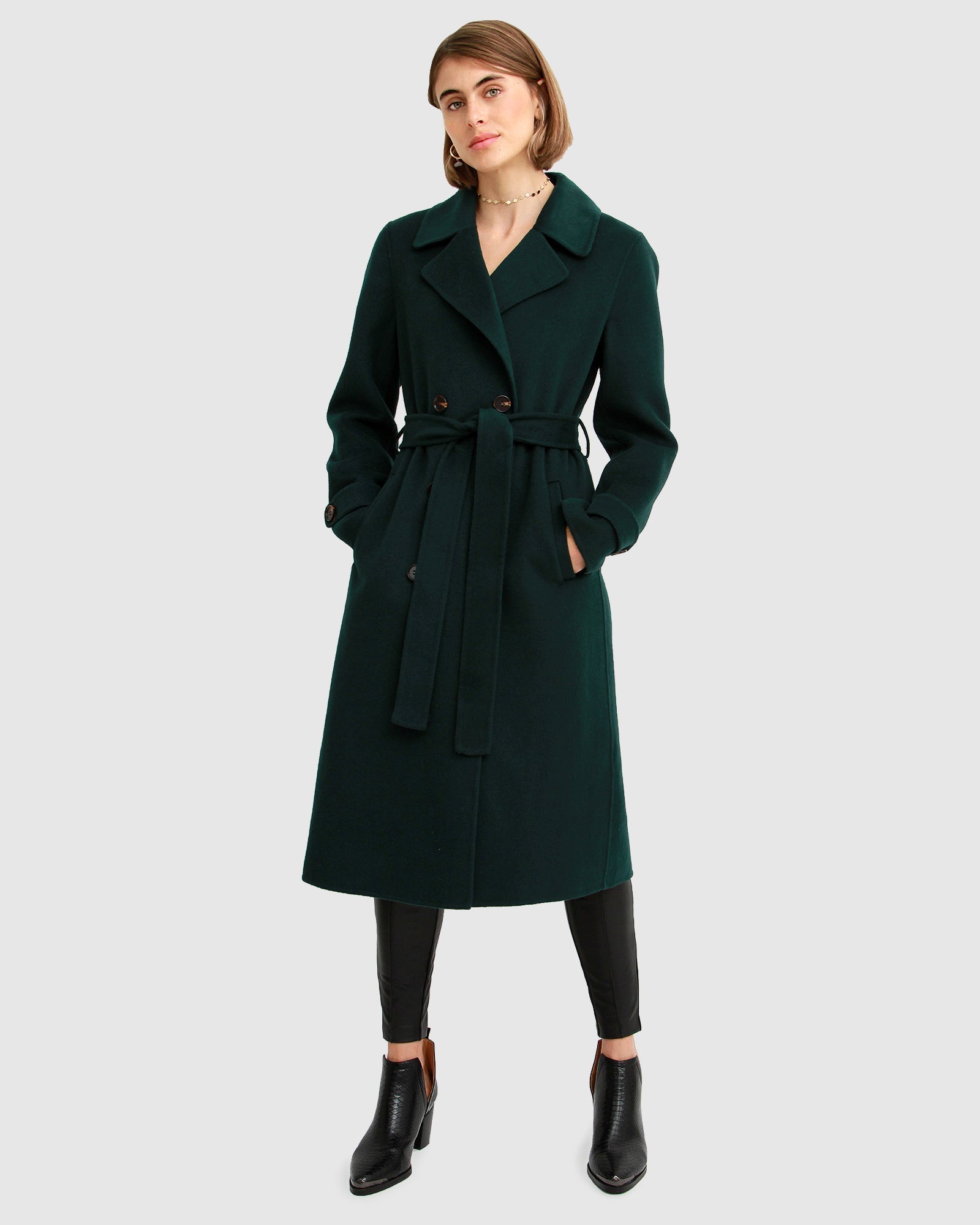 Women | Front Runner Wool Blend Belted Coat | Dark Green