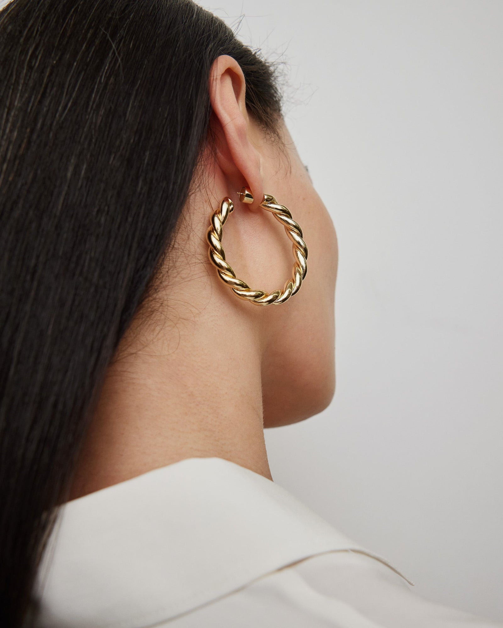 1.5" Twisted Lilly Baby Hoops | Silver & Yellow Gold