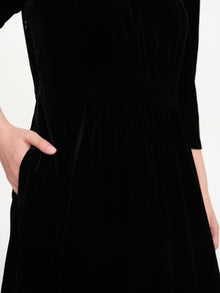 Lace Collar Velvet Knee Length Dress | Black