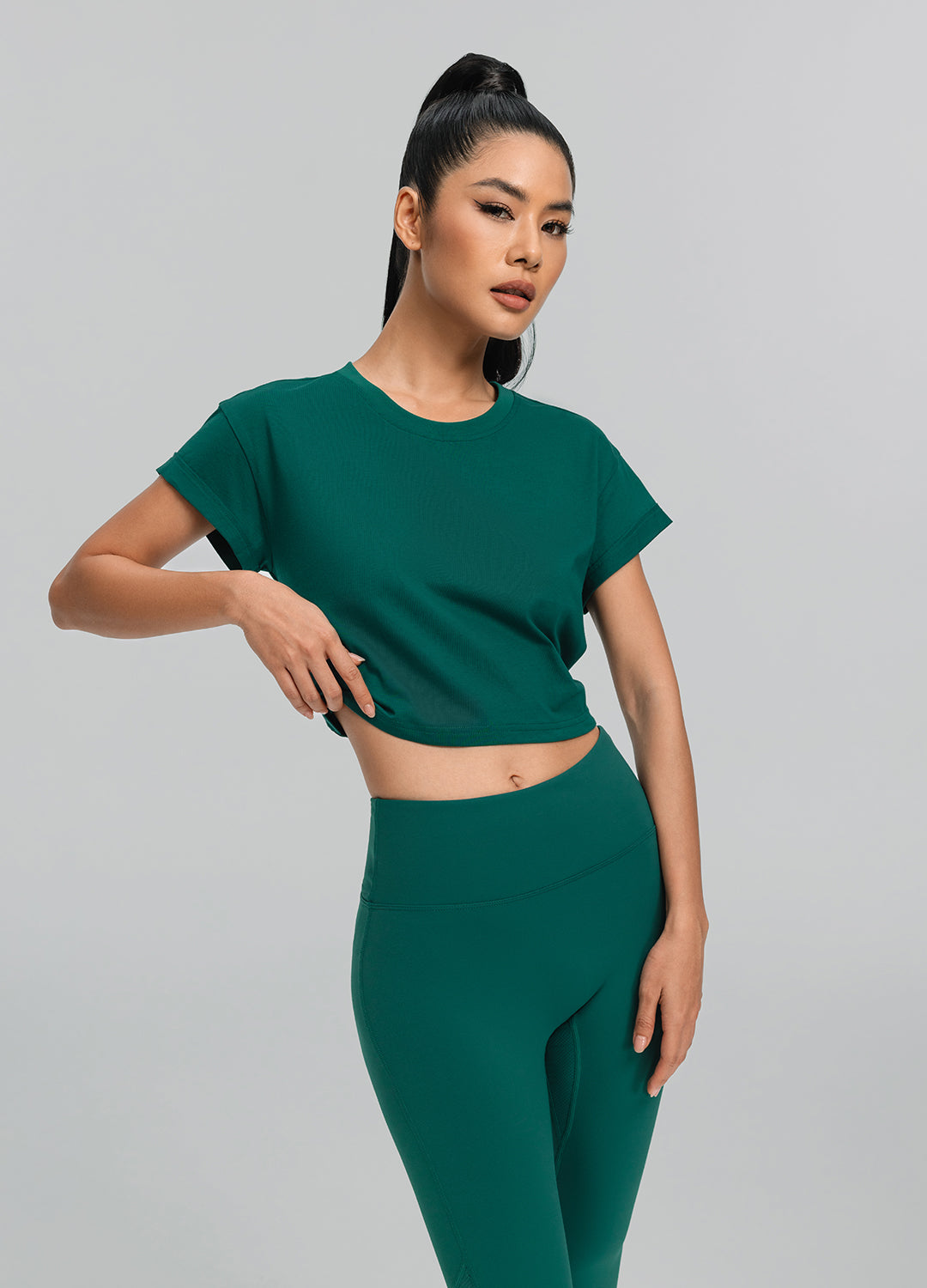 Cropped Cotton T-Shirt | Dark Moss