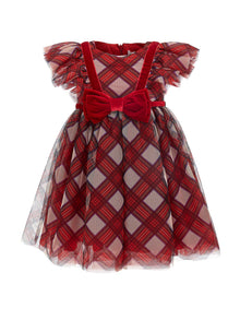 Girls | Tartan Print Tulle Dress | Cream/Ruby