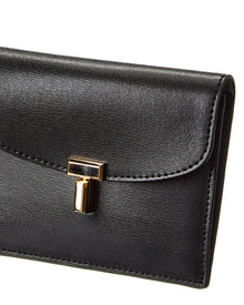 TOTEME | Womens | T-Lock Fold-Over Small Leather Card Case | Black