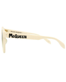 Alexander McQueen | Womens | AM0349SA 55mm Sunglasses | Shiny Ivory | Yellow Gradient Lens