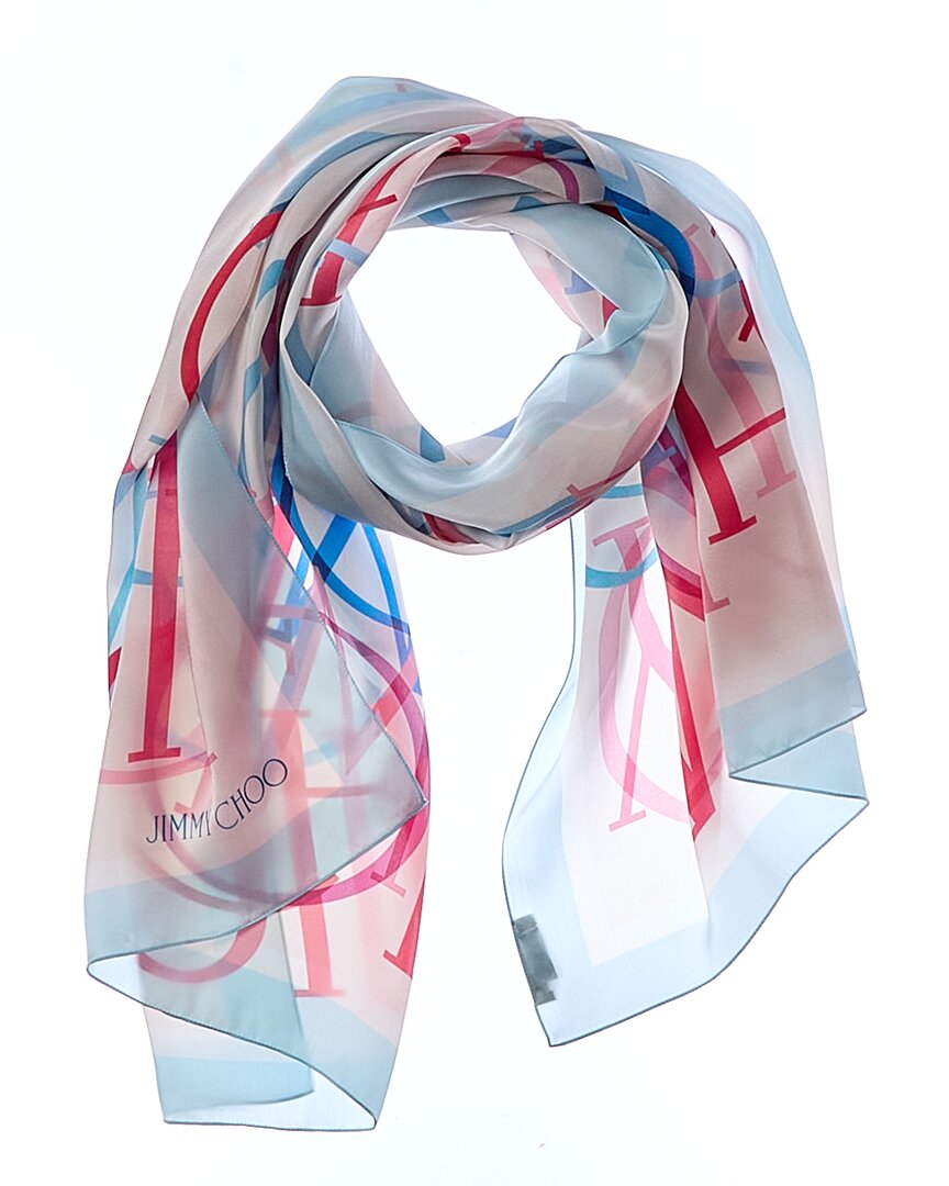 Jimmy Choo | Womens | Logo Silk Scarf | Blue