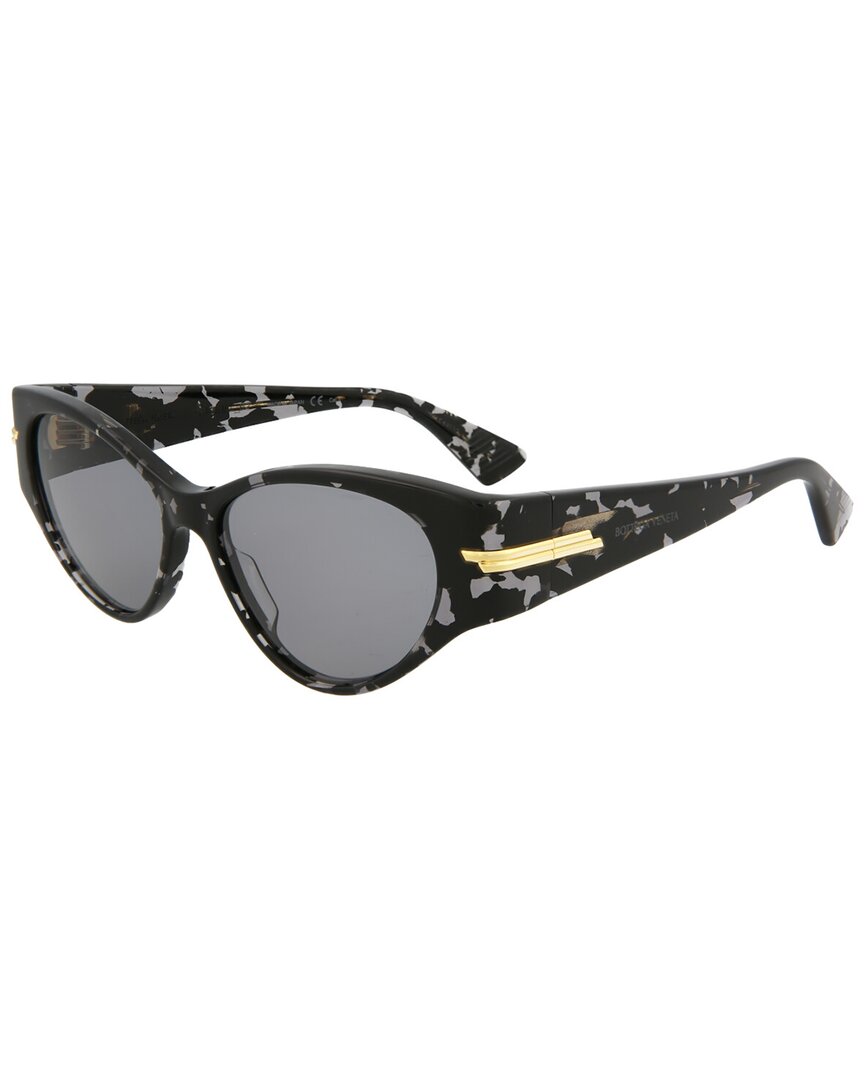 Bottega Veneta | Womens | 55mm Sunglasses | Shiny Spotted Havana Black Crystal | Light Grey Tinted Lens