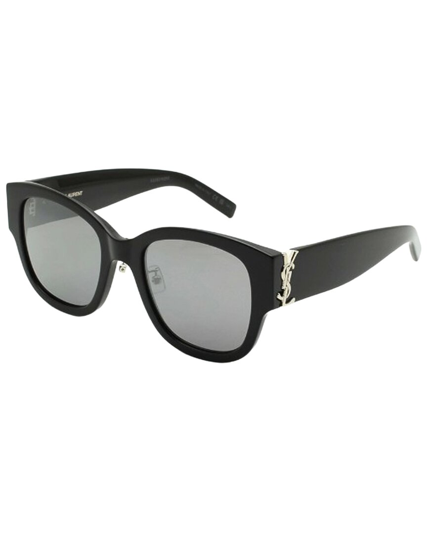Saint Laurent | Womens | 54mm Sunglasses | Shiny Black | Grey/Mirror Silver Lens