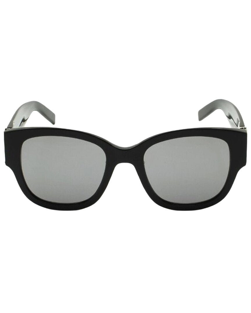 Saint Laurent | Womens | 54mm Sunglasses | Shiny Black | Grey/Mirror Silver Lens