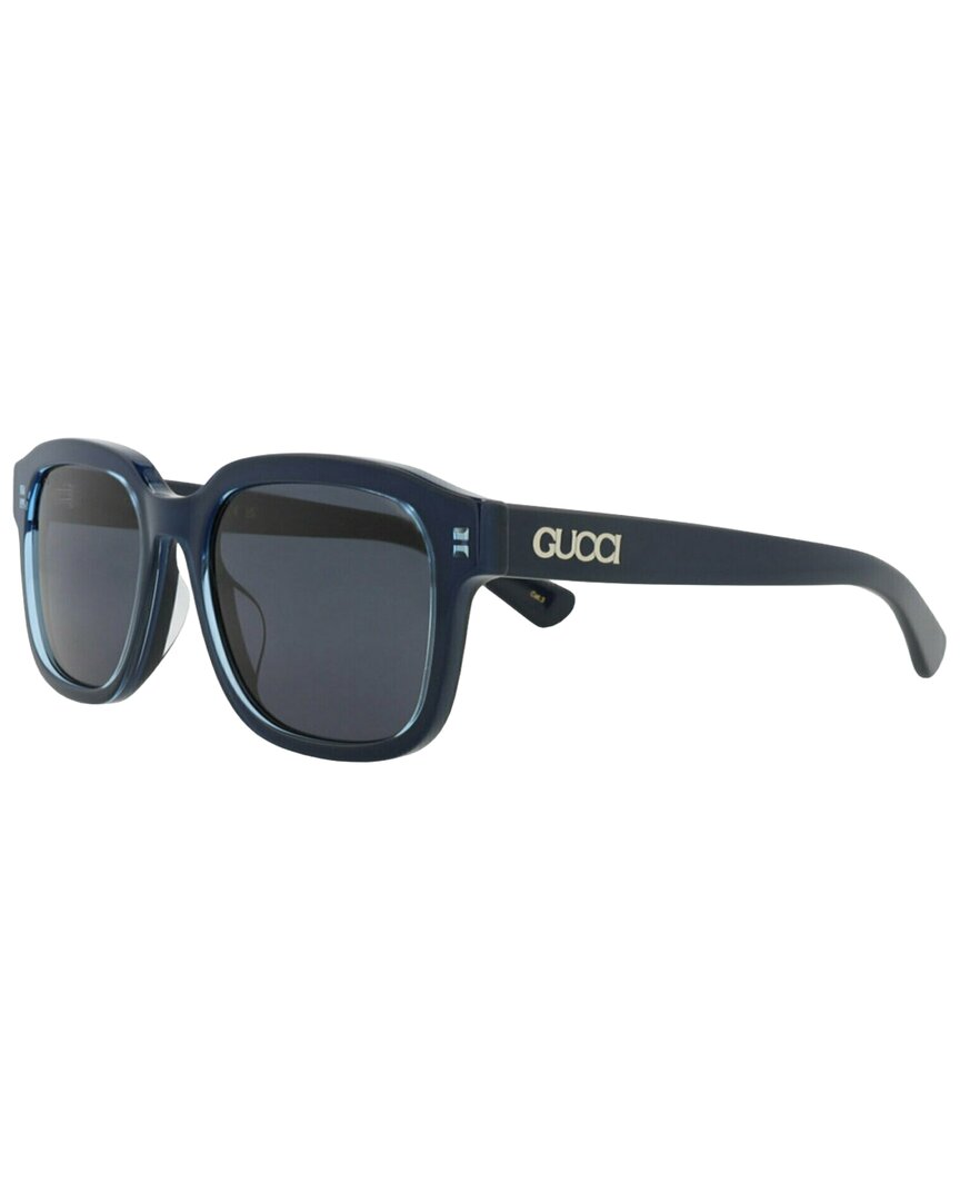 Gucci | Mens | 55mm Sunglasses | Shiny Bilayer Transparent Azure/Blue | Grey/Blue Tinted Lens
