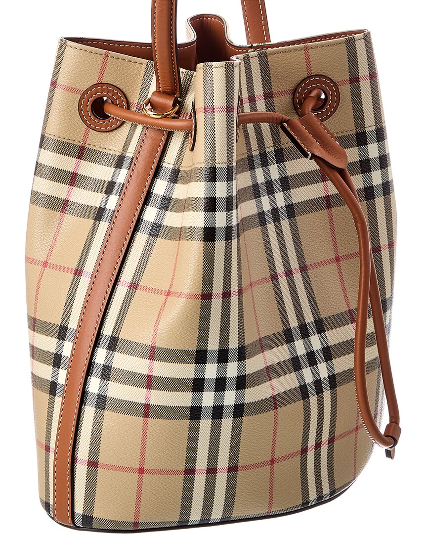 Burberry | Womens | Small Check Coated Canvas & Leather Bucket Bag | Brown