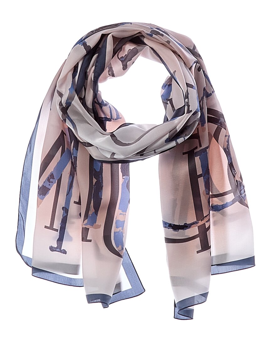 Jimmy Choo | Womens | Logo Silk Scarf | Pink/Navy Multi