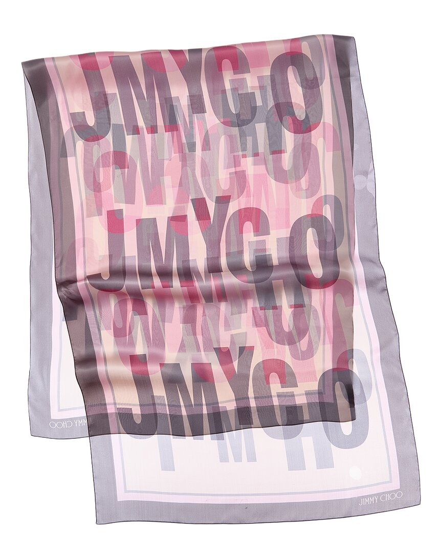 Jimmy Choo | Womens | Logo Silk Scarf | Pink/Grey Multi